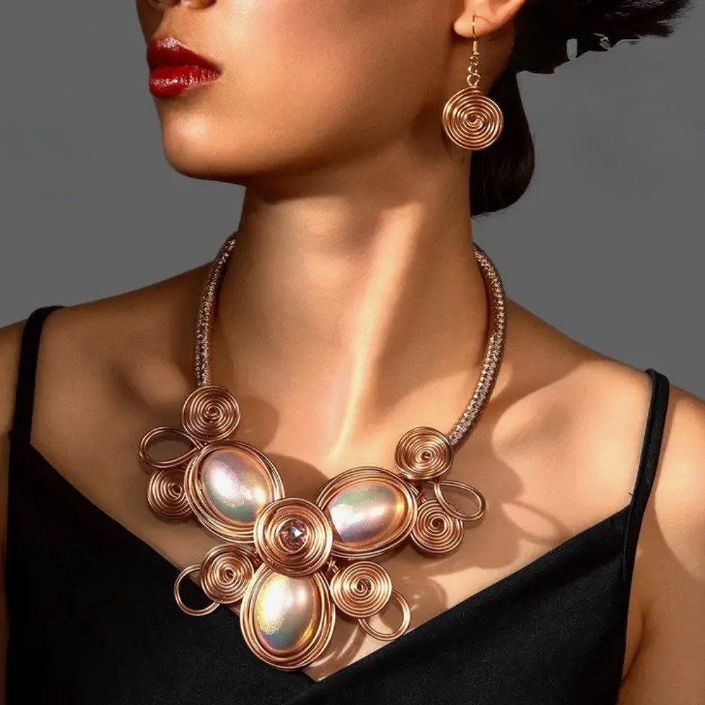 🆕 Rose Gold Necklace and Earring Set